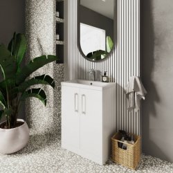 Nuie Arno White 600mm Compact Floor Standing 2 Door Vanity Unit