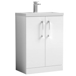 Nuie Arno White 600mm Compact Floor Standing 2 Door Vanity Unit