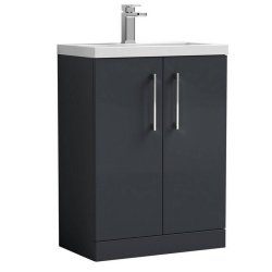 Nuie Arno Soft Black 600mm Compact Floor Standing 2 Door Vanity Unit