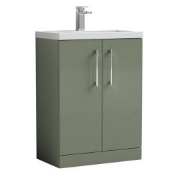 Nuie Arno Green 600mm Compact Floor Standing 2 Door Vanity Unit