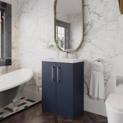 Nuie Arno Blue 600mm Compact Floor Standing 2 Door Vanity Unit