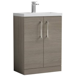 Nuie Arno Oak 600mm Compact Floor Standing 2 Door Vanity Unit