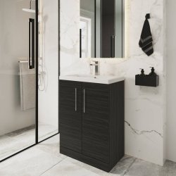 Nuie Arno Black 600mm Compact Floor Standing 2 Door Vanity Unit