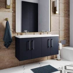 Nuie Arno Blue 1200mm Wall Hung 4 Door Vanity Unit