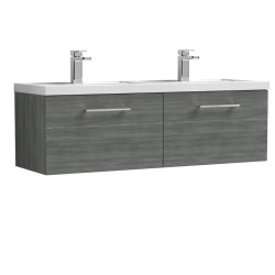 Nuie Arno Anthracite Woodgrain 1200mm Wall Hung 2 Drawer Vanity Unit (ARN522F)