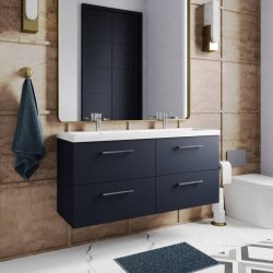 Nuie Arno Blue 1200mm Wall Hung 4 Drawer Vanity Unit