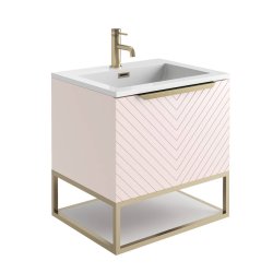 Scudo Chevron 600mm Matt Pink Wall Mounted Vanity Unit and Basin