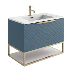 Scudo Chevron 800mm Matt Blue Wall Mounted Vanity Unit and Basin