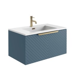 Scudo Chevron 800mm Matt Blue Wall Mounted Vanity Unit and Basin