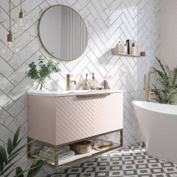 Scudo Chevron 800mm Matt Pink Wall Mounted Vanity Unit and Basin