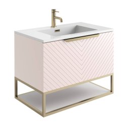 Scudo Chevron 800mm Matt Pink Wall Mounted Vanity Unit and Basin