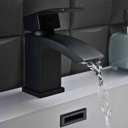 Scudo Descent Black Mini Mono Basin Mixer with Push Waste