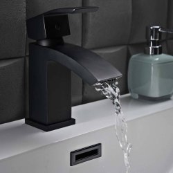 Scudo Descent Black Mono Basin Mixer with Push Waste