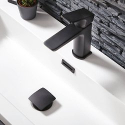 Scudo Muro Black Mono Basin Mixer with Push Waste