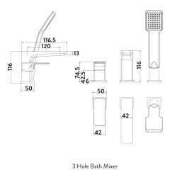 Scudo Muro Chrome 3 Tap Hole Bath Mixer