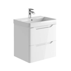 Scudo Ella 600mm Gloss White Wall Mounted Vanity Unit and Basin