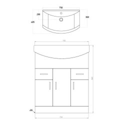 Scudo Lanza 750mm Gloss White Floorstanding Vanity Unit and Basin