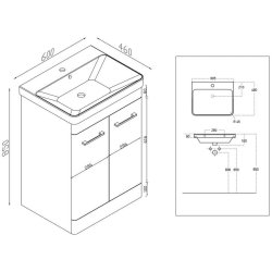 Scudo Rossini 600mm Pebble Grey Floorstanding Vanity Unit and Basin