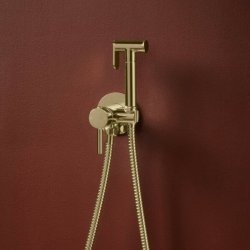 Scudo Brushed Brass Douche Handset with Holder and Outlet Elbow