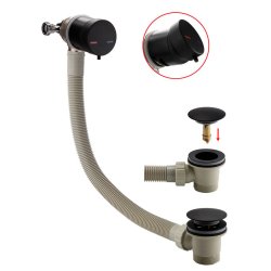 Scudo Matt Black Overflow Bath Filler with Sprung Waste