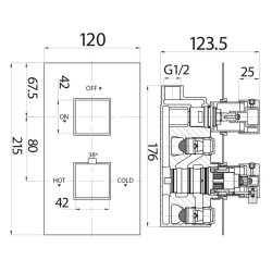 Scudo Chrome Twin Squared Handle Concealed Shower Valve