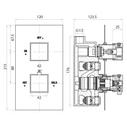 Scudo Chrome Twin Squared Handle Concealed Shower Valve with Diverter