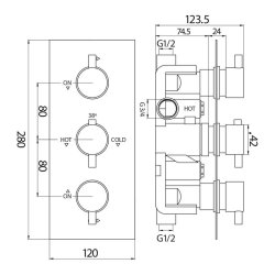 Scudo Chrome Triple Rounded Handle Concealed Shower Valve