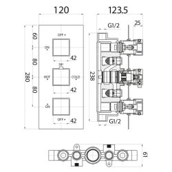 Scudo Chrome Triple Squared Handle Concealed Shower Valve