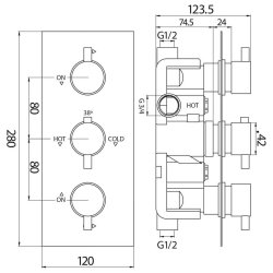 Scudo Chrome Triple Rounded Handle Concealed Shower Valve with Diverter