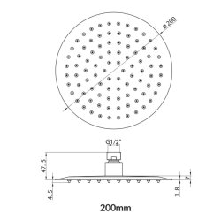 Scudo Black Round 200mm Fixed Shower Head