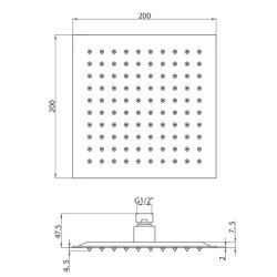 Scudo Chrome Square 200mm Fixed Shower Head