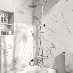 Scudo Solar Chrome Round Rigid Riser Shower with Bath Filler