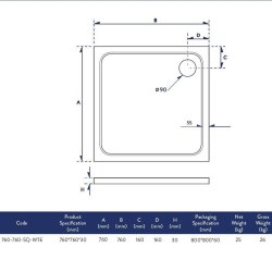 Scudo Shires 760mm White Square Shower Tray