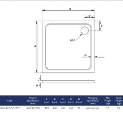 Scudo Shires 800mm White Square Shower Tray