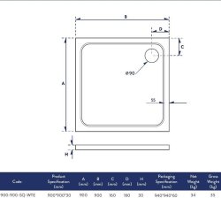 Scudo Shires 900mm White Square Shower Tray