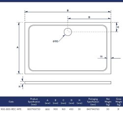 Scudo Shires 900 x 800mm White Rectangular Shower Tray