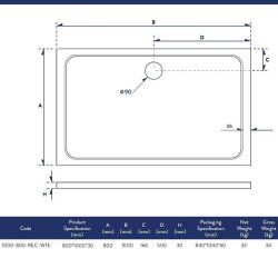 Scudo Shires 1000 x 800mm White Rectangular Shower Tray