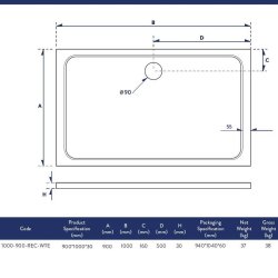 Scudo Shires 1000 x 900mm White Rectangular Shower Tray