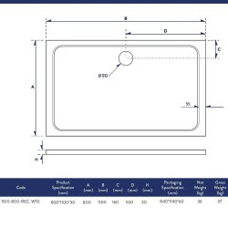 Scudo Shires 1100 x 800mm White Rectangular Shower Tray