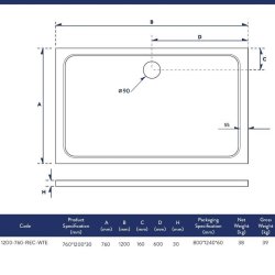 Scudo Shires 1200 x 760mm White Rectangular Shower Tray