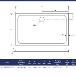 Scudo Shires 1200 x 800mm White Rectangular Shower Tray