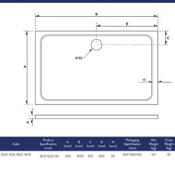 Scudo Shires 1200 x 900mm White Rectangular Shower Tray