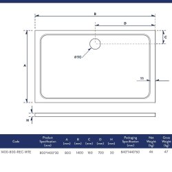 Scudo Shires 1400 x 800mm White Rectangular Shower Tray