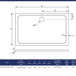 Scudo Shires 1400 x 900mm White Rectangular Shower Tray