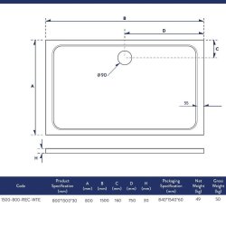 Scudo Shires 1500 x 800mm White Rectangular Shower Tray