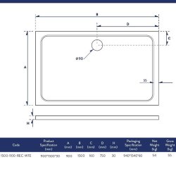 Scudo Shires 1500 x 900mm White Rectangular Shower Tray