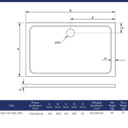 Scudo Shires 1600 x 700mm White Rectangular Shower Tray