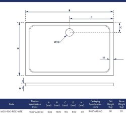 Scudo Shires 1600 x 900mm White Rectangular Shower Tray