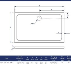 Scudo Shires 1700 x 700mm White Rectangular Shower Tray