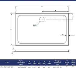 Scudo Shires 1700 x 760mm White Rectangular Shower Tray